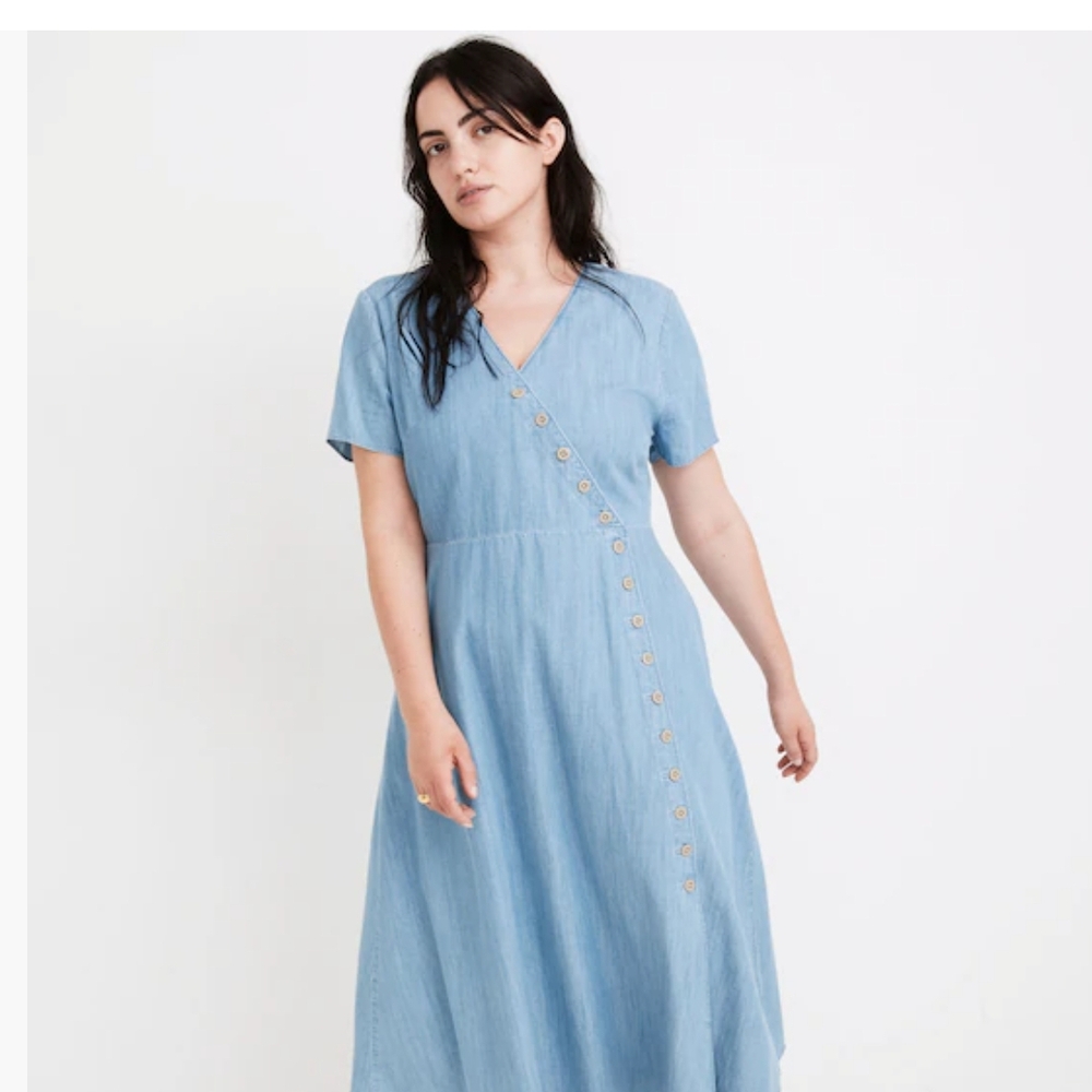 Madewell Light Blue Asymmetrical Button Midi Dress - image 1